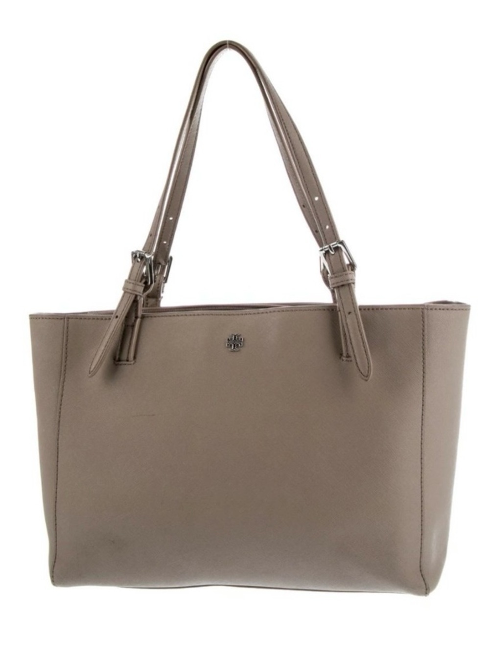 Tory Burch Taupe Saffiano Leather Double-Handle Tote